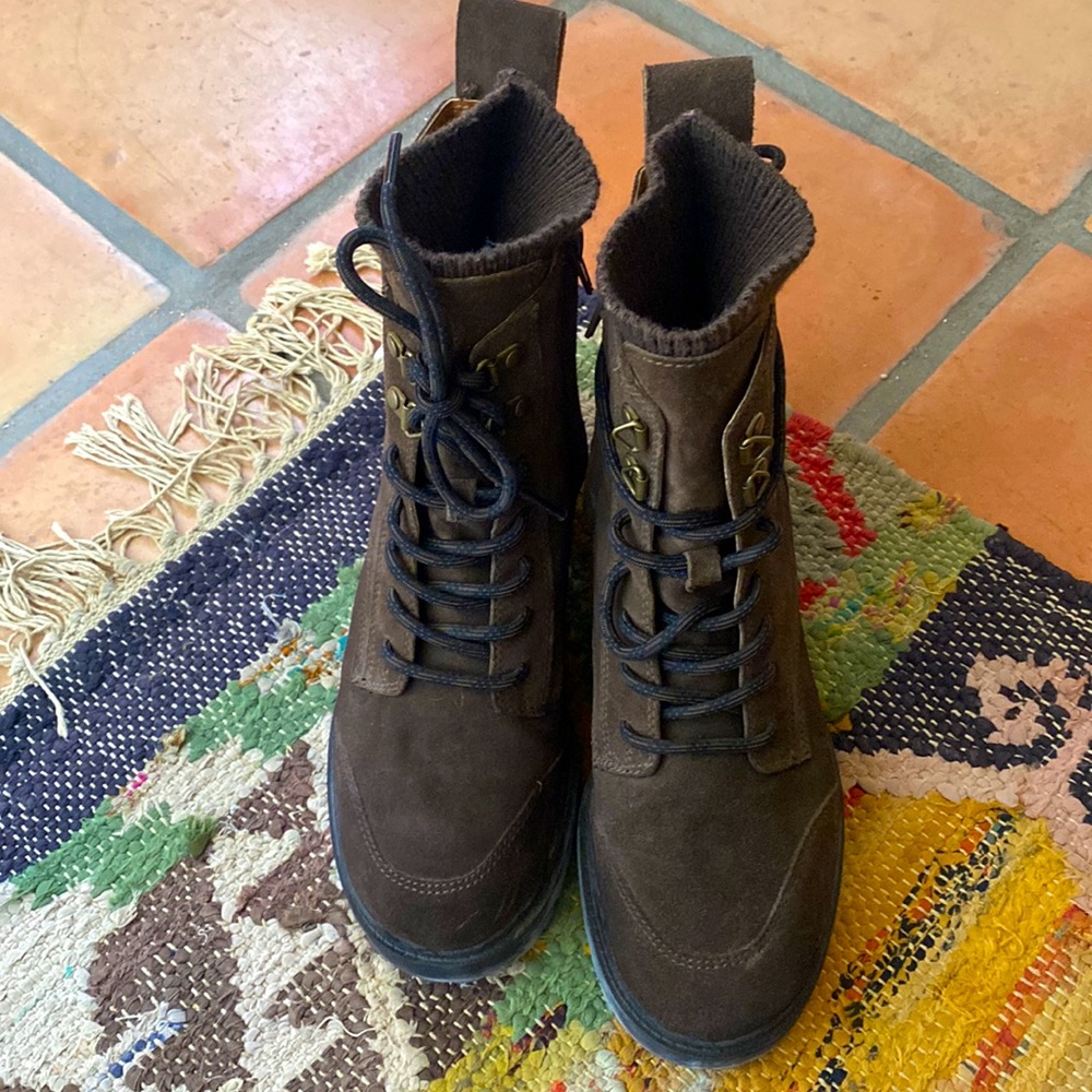 Suede cushioned interior rugged brown boot with side zip & lace zodiac “chance”